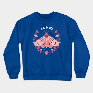 Pink Skull Cute Moth Flower Wreath in Pastel Colors Crewneck Sweatshirt